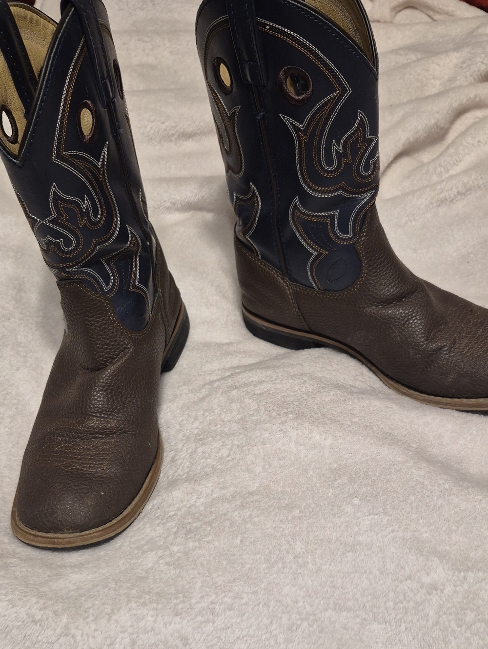 Boys Brown & Navy Western Pull-On Work Boots